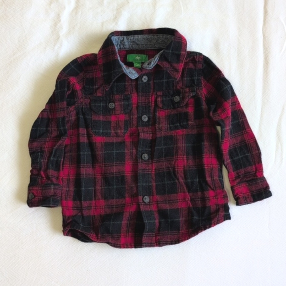 dip red plaid cotton flannel button down shirt 12-18 months baby toddler boys
